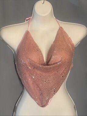 Lydia USA Pink Sequin Halter Top